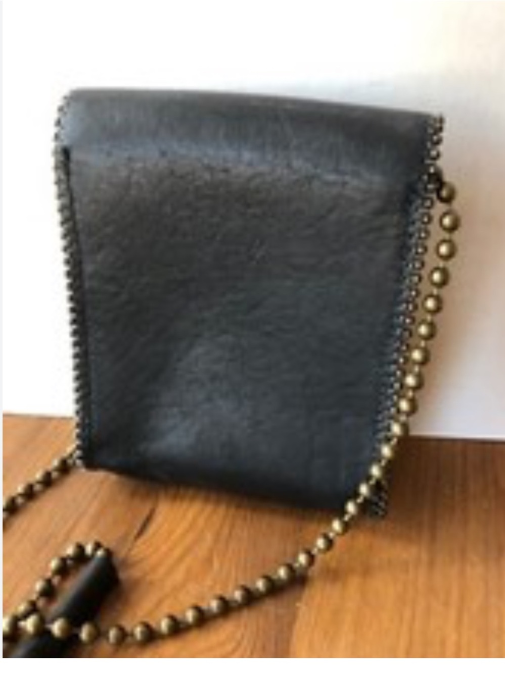 Leather Crossbody Phone Pouch - Navy with Silver Chain vtg Nina Armani
